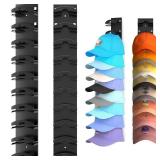 YVYAVGE 2 PCS Wall Mounted Hat Organizer - Strong Adhesive Multilayer Baseball Cap Rack Holds 20 Hats, Space-Saving Storage for Closet Door and Bedroom (Black) - Retail: $13