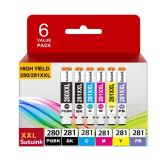 Sutuink 280XXL 281XXL PGI-280 CLI-281 Compatible Ink Cartridge Replacement for Canon 280 281 Ink to use with PIXMA TS8322 TS8300 TS8222 TS8100 TS8200 TS9100 TS8320 TS8220 TS9120 TS8120 (6 Value Pack) 