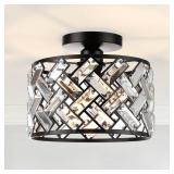 FRIDEKO HOME Light Fixtures Ceiling Mount - Black Hallway Light Fixtures Crystal Semi Flush Mount Bedroom Ceiling Lighting for Kitchen Living Room Bathroom Porch - Retail: $46