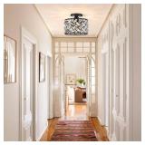 FRIDEKO HOME Light Fixtures Ceiling Mount - Black Hallway Light Fixtures Crystal Semi Flush Mount Bedroom Ceiling Lighting for Kitchen Living Room Bathroom Porch - Retail: $46