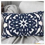 Alysheer Embroidered Lumbar Decorative Throw Pillow Cover 12\x 20\in, Classic Boho Mandala Embroidery Pattern Cotton Rectangular Cushion Case for Sofa Couch Living Room Bedroom(Navy Blue) - Retail: $1