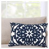 Alysheer Embroidered Lumbar Decorative Throw Pillow Cover 12\x 20\in, Classic Boho Mandala Embroidery Pattern Cotton Rectangular Cushion Case for Sofa Couch Living Room Bedroom(Navy Blue) - Retail: $1