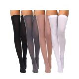 Boao 4 Pairs Womenfts Silk Thigh High Stockings Nylon Socks for Women Halloween Cosplay Costume Party Tights Accessory(Small,Black, White, Skin Color, Grey) - Retail: $10