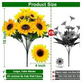 TURNMEON 28Pcs Sunflowers Artificial Flowers for Outdoors Fall Decor, 4 Pack Fake Mums Flowers Silk Faux Fall Sunflower Bouquet Arrangement for Vase Wedding Table Home Outdoor Cemetery Summer Decor - 