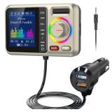Nulaxy Bluetooth FM Transmitter for Car, Wireless Car Bluetooth Adapter with Big Color Screen, Support QC3.0 Fast Charging, Hands-Free Call, MP3 Music Player BASSandTRE Booster, TF Card AUX-KM28 Yello
