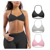 Comper Womenfts 3 Pack Strappy Bras Halter Bra Seamless Open Back Sports Bras Casual Bralette Crop top with Removable Cups - Retail: $30