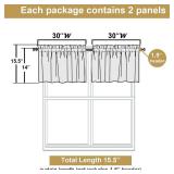 Lecloud Leia 14 Inch Black Sheer Valances for Windows 2 Pcs, Airy Jacquard Leaf Textured Short Curtains for Living Room Kitchen Bedroom Basement, Dual Rod Pockets Small Curtain, 30\ W x 14\in L - Reta