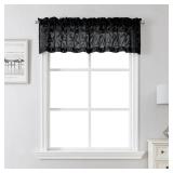Lecloud Leia 14 Inch Black Sheer Valances for Windows 2 Pcs, Airy Jacquard Leaf Textured Short Curtains for Living Room Kitchen Bedroom Basement, Dual Rod Pockets Small Curtain, 30\ W x 14\in L - Reta