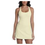 Tennis Dress for Women Workout Dress with Built-in Bra and Shorts Pockets for Athletic Exercise Golf, Butter Yellow, M - Retail: $40