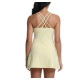 Tennis Dress for Women Workout Dress with Built-in Bra and Shorts Pockets for Athletic Exercise Golf, Butter Yellow, M - Retail: $40