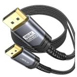 JSAUX Displayport Cable 10ft 2.1, DP 2.1 Cord Support 16K@60Hz, 8K@120Hz, 4K@240Hz 80Gbps, Backward Compatible with DP1.4DP1.2, Display Port 2.1 Cable Compatible with Monitor, Laptop, Graphics - Retai