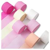 PartyWoo Crepe Paper Streamers 8 Rolls 656ft, Pack of Pink, Hot Pink, Peach and White Party Streamers for Birthday Decorations, Party Decorations, Wedding Decorations (1.8 Inch x 82 FtRoll) - Retail: 