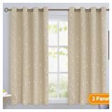 BGment Room Darkening Curtains 45 Inches Long, Grommet Thermal Insulated Blackout Curtains with Wave Line and Dots Printed for Bedroom, 2 Panels, Each 52 x 45 Inch, Beige - Retail: $24