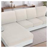 H.VERSAILTEX Sectional Couch Covers 4 Pieces Sofa Seat Cushion Covers L Shape Separate Cushion Couch Chaise Cover for Both LeftRight Sectional Couch (Seat Only: 1 Chaise + 3 Sofa, Ivory) - Retail: $50