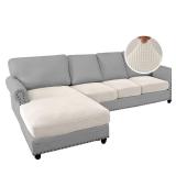 H.VERSAILTEX Sectional Couch Covers 4 Pieces Sofa Seat Cushion Covers L Shape Separate Cushion Couch Chaise Cover for Both LeftRight Sectional Couch (Seat Only: 1 Chaise + 3 Sofa, Ivory) - Retail: $50