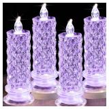 SupBri LED Candles, 4Pack Battery Operated Candles with Rose Light Halo, Romantic Flameless Pillar Candles for Valentines Halloween Decorations(Purple, D 2.5\ x H 7.2\in) - Retail: $17in