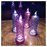 SupBri LED Candles, 4Pack Battery Operated Candles with Rose Light Halo, Romantic Flameless Pillar Candles for Valentines Halloween Decorations(Purple, D 2.5\ x H 7.2\in) - Retail: $17in