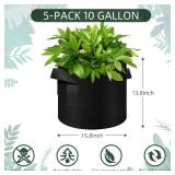 AkiiGer 510122030 Pack 10 Gallon Grow Bags, Heavy Duty Thickened Nonwoven Fabric Pots with Handles, Plant Grow Bags for VegetableFlowerPlantFruits, Black - Retail: $13