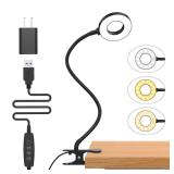 iZELL Desk Lamp, [3 Color Modes and 10 Brightness] LED Reading Light with Clamp, Flexible Gooseneck Book Light for Kids Reading Book in Bed at Night Clip on Table, Headboard, Dorm - 15.8 Black - R