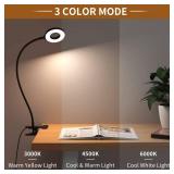 iZELL Desk Lamp, [3 Color Modes and 10 Brightness] LED Reading Light with Clamp, Flexible Gooseneck Book Light for Kids Reading Book in Bed at Night Clip on Table, Headboard, Dorm - 15.8 Black - R