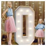 4FT Marquee Light Up Numbers 0,Party Decoration Large Marquee Light Up Letters with Weighted Water Bag,Pre-cut Foam Board Set Can Be Used for Birthdays,Weddings,Baby Anniversaries - Retail: $32