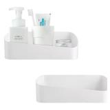 SUNFICON 2 Pack Adhesive Bathroom Shelf Organizer Shower Caddy No Drilling Shower Shelf Bath Essentials Shampoo Spice Holder 4 Clear Adhesives for Shower Room Bathroom Kitchen White - Retail: $16