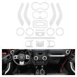 E-cowlboy 18 PCS Full Set Interior Decoration Trim Kit Steering Wheel Center Console Door Handle Air Conditioning Vent Cup Holder Gear Cover Trim for Jeep Wrangler JK JKU 2011-2018 4-Door (White) - Re