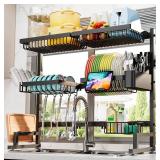 ADBIU Over The Sink Dish Drying Rack (Expandable Height and Length) Snap-On Design 2 Tier Large Dish Rack (27-40L x 12W x 32.5-37H (inches)) - Retail: $53