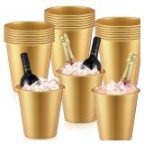 Layhit 24 Packs Plastic Ice Buckets for Parties 3 Liters Wine Bucket Portable Ice Holder Disposable Wine Cooler for Party Wedding Party Beverage Champagne Soda and Beer(Gold) - Retail: $47