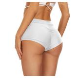 Annbon Scrunch Butt Bikini Bottoms Mid Rise Runched Boy Short Low Waisted Swim Bottoms Low Rise Swimsuit Bathing Suit Bottoms Only for Women Full Coverage XS White