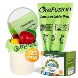 GreFusion Compostable Bags for Kitchen Compost Bin, 1.2 Gallon, 125 Count, Certified by BPI and ASTM, Leakproof and Odor Control - Retail: $14