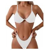 Fanuerg Women Underwire Triangle Bikini Spaghetti Strap Push Up Swimsuit Cheeky Bathing Suit White L *includes top only* - Retail: $30