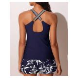 Summer Mae Modest Tankini Swimsuits for Women 2025 Two Piece Bathing Suits with Sporty Pockets Boy Shorts for Tummy Control Eternal Night Size 16 - Retail: $42