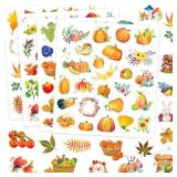 Fancy Land Thanksgiving Stickers Watercolor Autumn Stickers Fall Yellow Leaves Pumpkin Harvest Sticker 200 Assortment 8 Sheets - Retail: $4,052