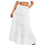 Trendy Queen Fall Maxi Skirts for Women Vacation Outfits Summer Clothes Maxi Skirt 2025 Boho Dress White Flowy Dresses with Pockets M - Retail: $33