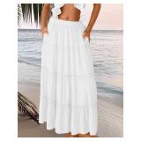 Trendy Queen Fall Maxi Skirts for Women Vacation Outfits Summer Clothes Maxi Skirt 2025 Boho Dress White Flowy Dresses with Pockets M - Retail: $33