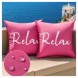 MIULEE Outdoor Waterproof Throw Pillow Covers Set of 2 Relax Decorative Outdoor Square Pillowcases for Chair Patio Garden Couch Tent Balcony Sofa Hot Pink 18x18 Inch - Retail: $12