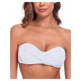 Colloyes Womenfts Swimwear Twist Bandeau Bikini Top Plus Size Bathing Suit White Size Small
