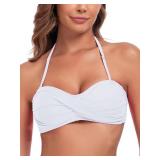 Colloyes Womenfts Swimwear Twist Bandeau Bikini Top Plus Size Bathing Suit White Size Small