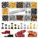 240 Sets Leather Rivets Kit, Double Cap Brass Rivets Leather Studs with 3PCS Setting Tools for Leather Repair and Crafts, 4 Colors and 3 Sizes - Retail: $5