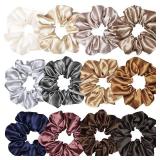 12 Pcs Satin Silk Scrunchies Soft Hair Ties Fashion Hair Bands Hair Bow Ropes Elastic Bracelets Ponytail Holders Hair Accessories for Women Girls (4.5 Inch, Assorted Multi-color) - Retail: $8
