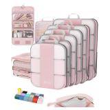 1 Set Compression Packing Cubes for Travel Essentials Women Mom,Compressible Expandable Packing Cubes for Suitcase,OlarHike Luggage Organizer Bags for Travel,Handy Helper for Organizing Clothes(Pink) 