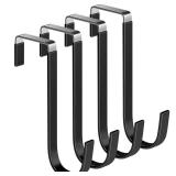 Mars-Rock Over The Door Metal Hooks with Plastic Coating 5.5\ Fit 0.5\in to 1 38\in Door 4 Pcs Heavy Duty Single Towel Robe Rack Wreath Bathroom Shower Hanger Shoe Organizer Ironing Board Short Black 