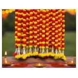 Krati Exports 5 Pc 5 feet Long Marigold Garland for Decoration Long Strands Artificial Marigold Flowers | Indian Décor for Pooja | Wedding | Christmas | Diwali Decor (Yellow and Orange) - Retail: $18