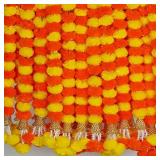 Krati Exports 5 Pc 5 feet Long Marigold Garland for Decoration Long Strands Artificial Marigold Flowers | Indian Décor for Pooja | Wedding | Christmas | Diwali Decor (Yellow and Orange) - Retail: $18