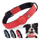 PetiFine AirTag Dog Collar, Leather Dog Collar with Airtag Holder,Soft Padded Apple Air Tag Dog Collar with Adjustable Rust-Proof Metal Buckle for Small Medium Large Dogs(S,Red) - Retail: $10