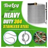 TOOLCY Metal Garden Hose- 304 Stainless Steel Water Hose 50 ft with Brass Nozzle - Super Flexible, No Kink, Heavy Duty, Puncture-proof, Lightweight, Durable Garden Hoses for Yard, Outdoor, Lawn USED -