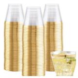 Hioasis 200Pcs 9OZ Clear Cups - Plastic Disposable Cups with Gold Trim, Heavy Duty and BPA-free for Party, Wedding, Reception - Retail: $30