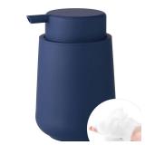 YAUKPH Matte Navy Blue Foaming Hand Soap Dispenser Plastic 11 oz - Modern Minimalist Style for Bathroom and Kitchen Countertop Refillable - Retail: $8