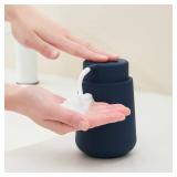 YAUKPH Matte Navy Blue Foaming Hand Soap Dispenser Plastic 11 oz - Modern Minimalist Style for Bathroom and Kitchen Countertop Refillable - Retail: $8